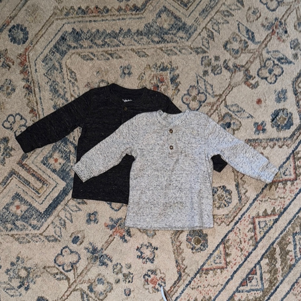 Kids Long Sleeve Henley Shirts - Charcoal and Gray